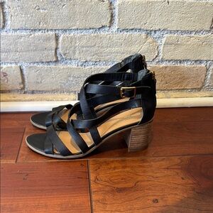 Franco Sarto Black Leather Strappy Heeled Sandals